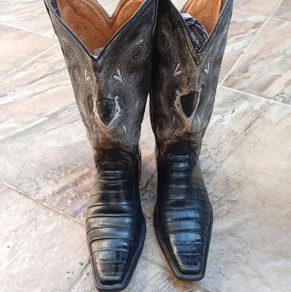 Caiman Belly Men's Black Cowboy Boots